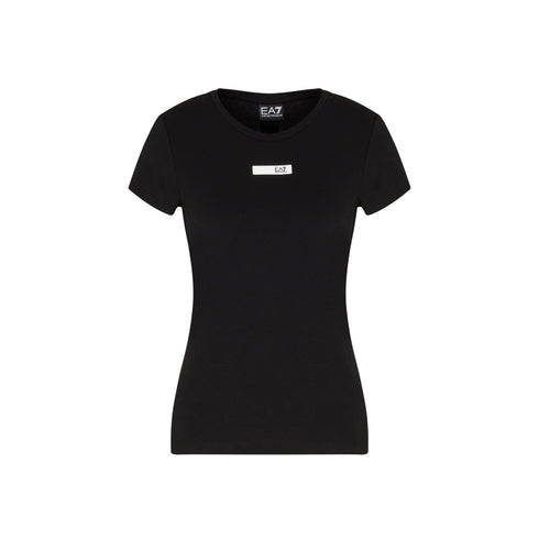 T-shirt Donna a girocollo, con patch logo frontale e fettuccia logata posteriore